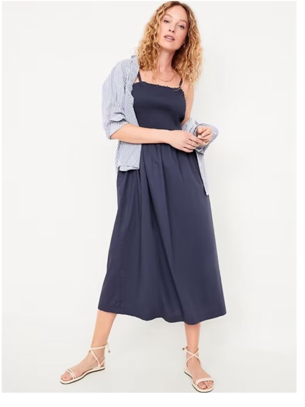 Old Navy Fit & Flare Smocked Midi Dress Navy